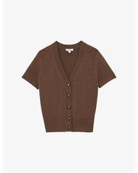 Reiss - V-Neck Short-Sleeve Cotton And Wool-Blend Cardigan - Lyst