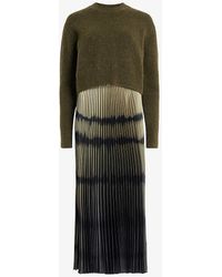 AllSaints - Curtis Knitted Jumper And Ombre Recycled-polyester Midi Dres - Lyst