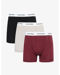 Calvin Klein - Branded-waistband Mid-rise Pack Of Three Stretch-cotton Trunks - Lyst