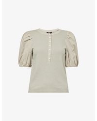 PAIGE - Brandy Puff-Sleeve Rib-Knit Cotton Top - Lyst