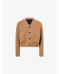 Sacai - V-Neck Cropped Cotton And Cashmere-Blend Cardigan - Lyst