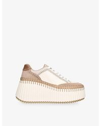 Chloé - Nama Leather And Suede Wedge Trainers - Lyst