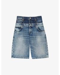 Sandro - Double-waistband Crystal-embellished Denim Shorts - Lyst
