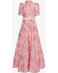 Rebecca Vallance - Antoinette Jacquard-pattern Puff-sleeves Woven Maxi Dress - Lyst