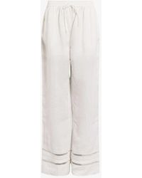 AllSaints - Jade Stripe-embroidered High-rise Linen Trousers - Lyst