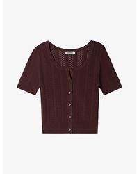 Sandro - Short-Sleeved Pointelle Knitted Cardigan - Lyst
