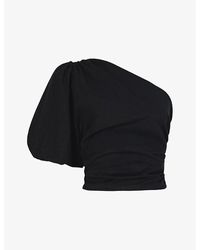 Ro&zo - One-Shoulder Cropped Cotton-Poplin Top - Lyst