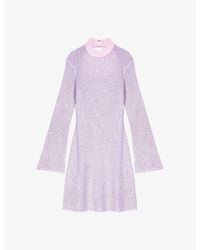 Maje - High-neck Sparkle Knitted Mini Dress - Lyst