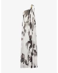 Max Mara - Pleated One-Shoulder Chiffon Maxi Dress - Lyst
