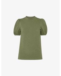 Whistles - Puff-Sleeve Slim-Fit Ribbed Cotton Top - Lyst