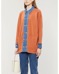 Sandro Tera Denim-trim Stretch-knit Cardigan - Brown