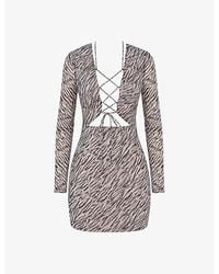 Mistress Rocks - Phantom Graphic-Print Lace-Front Stretch-Mesh Mini Dress - Lyst