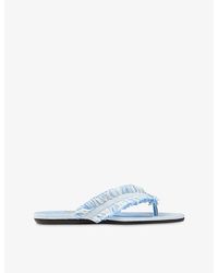 Jimmy Choo - Bay Frayed Flat Denim Sandals - Lyst