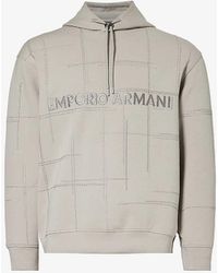 Emporio Armani - Logo Text-embroidered Stretch Cotton-blend Hoody - Lyst