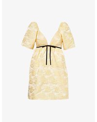 Ganni - V-neck Floral-pattern Recycled Polyester-blend Mini Dress - Lyst