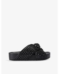 Kurt Geiger - Chelsea Crystal-Embellished Cross-Strap Faux-Leather Sandals - Lyst