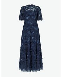 Needle & thread embroidered bodice cami shop strap maxi dress in vintage navy