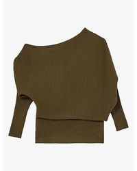 Reiss - Lorna Draped-Neck Asymmetric Stretch-Knit Jumper - Lyst