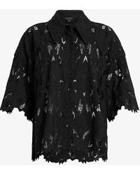 AllSaints - Charli Lace-embroidered Short-sleeve Woven Shirt - Lyst