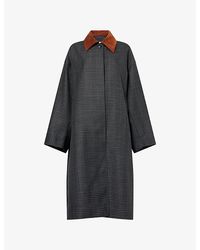 RÓHE Frames - Check-Print Suede-Collar Wool Coat - Lyst