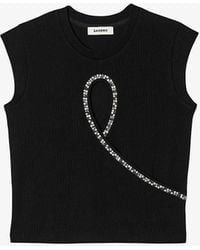 Sandro - Crystal-embellished Cut-out Stretch-cotton Top - Lyst