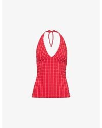 Peachy Den - Cindy Halter-Neck Stretch-Woven Top - Lyst