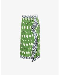 Dries Van Noten - Abstract-pattern High-rise Silk-blend Midi Skirt - Lyst