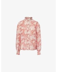 ME+EM - Ruffle-Collar Botanical-Print Cotton And Silk-Blend Shirt - Lyst