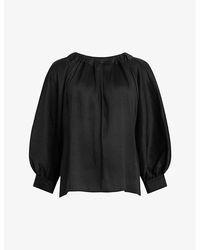 AllSaints - Ellie Drawcord-neck Linen And Silk Top - Lyst