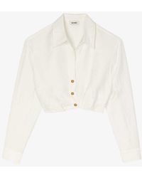 Sandro - Lapel-collar Long-sleeve Cropped Linen-blend Shirt - Lyst