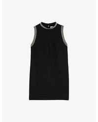 Sandro - Rhinestone-Embellished Round-Neck Sleeveless Stretch-Woven Mini Dress - Lyst