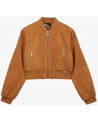 The Kooples - Stand-collar Cropped Suede Bomber Jacket X - Lyst