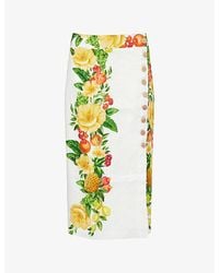 FARM Rio - Picnic Flowers High-Waist Linen Midi Skirt - Lyst