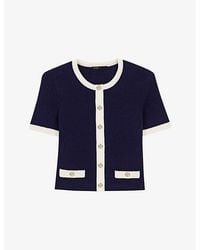 Maje - Short-Sleeved Contrast-Trim Knitted Cardigan - Lyst