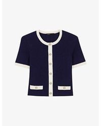 Maje - Short-Sleeved Contrast-Trim Knitted Cardigan - Lyst