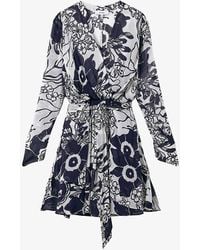 Reiss - Sienna Floral-print Long-sleeve Woven Mini Dress - Lyst
