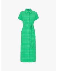 Whistles - Millie Short-Sleeve Tie-Waist Textured Stretch-Woven Midi Dress - Lyst