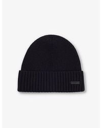 BOSS - Ribbed Brand-Patch Wool Knitted Beanie Hat - Lyst