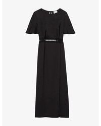 Claudie Pierlot - Open-Back Lace-Trim Satin Maxi Dress - Lyst