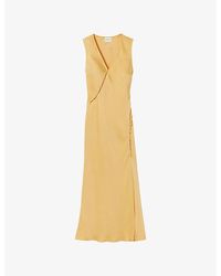 Claudie Pierlot - V-Neck Button-Embellished Satin Maxi Dress - Lyst