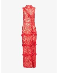 Alessandra Rich - High-Neck Ruffled Lace Midi Dress - Lyst