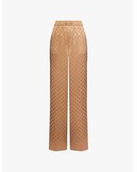 Gucci - Monogram-Print Wide-Leg Mid-Rise Satin Trousers - Lyst