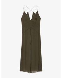 AllSaints - Fawn V-Neck Woven Midi Slip Dress - Lyst