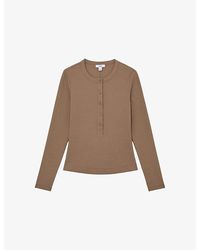 Reiss - Rina Half-Button Stretch-Cotton Top - Lyst