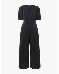 Whistles - Broderie-Trim Square-Neck Cotton-Poplin Jumpsuit - Lyst