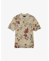 Ted Baker - Graphic-print Half-zip Cotton-knit Polo Top - Lyst