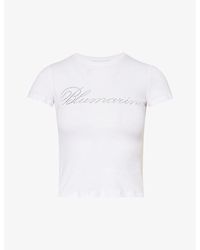 Blumarine - Crystal-embellished Cotton-jersey T-shirt - Lyst