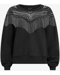AllSaints - Winona Jaine Chain-embellished Relaxed-fit Organic-cotton Sweatshirt - Lyst