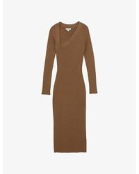 Reiss - Zeta Asymmetric-Neck Knitted Midi Dress - Lyst