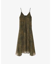 AllSaints - Vanda V-Neck Graphic-Print Woven Midi Dress - Lyst